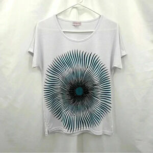 Paramour Graphic Tee Women S/M White Teal Studded Sunburst Short Sleeve PKE-1642